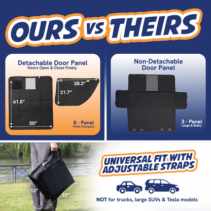 Panther Armor Dog Car Seat Cover Set with 2 Door Protectors – Washable Removable Topper, 8-Panel Foldable Design, Water-Resistant Hard Base Backseat Extender for Small & Medium Cars