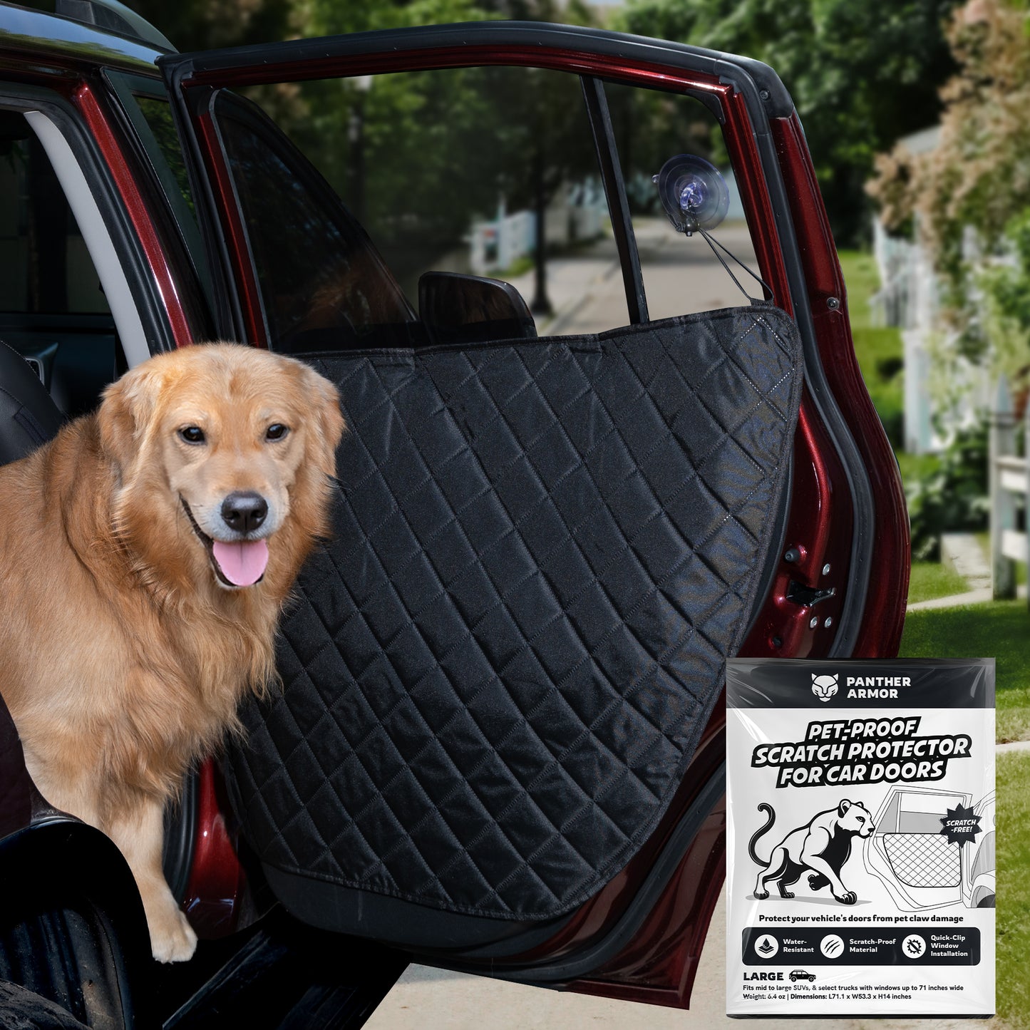 Panther Armor Car Door Protector for Dogs, Scratch Resistant Liner with Clips & Suction Cups.