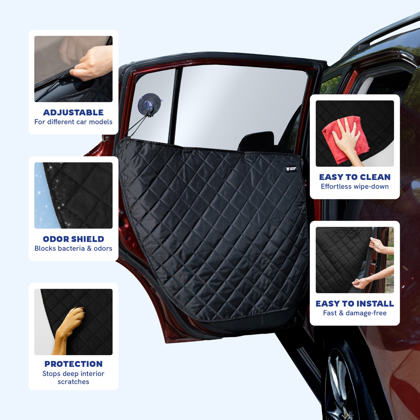 Panther Armor Car Door Protector for Dogs, Scratch Resistant Liner with Clips & Suction Cups.