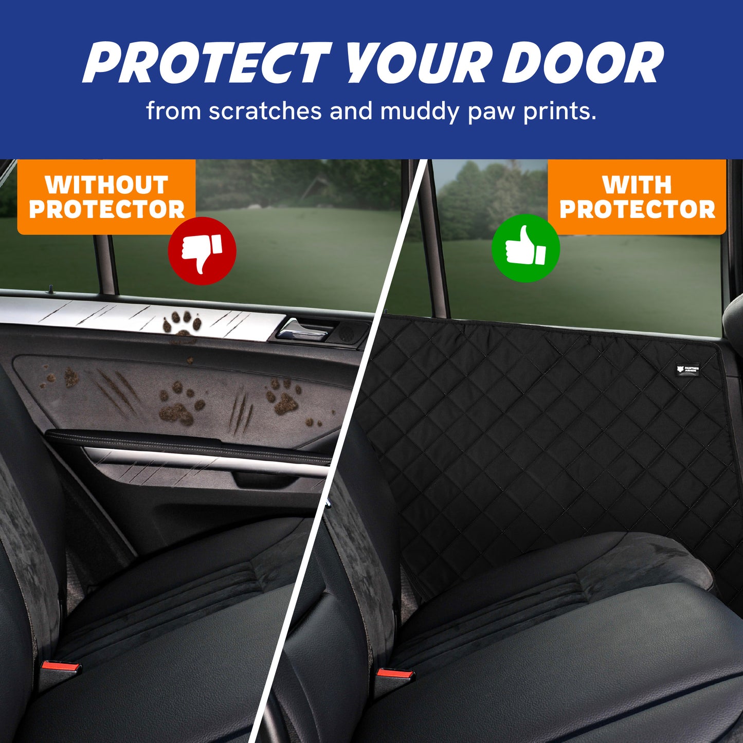 Panther Armor Car Door Protector for Dogs, Scratch Resistant Liner with Clips & Suction Cups.