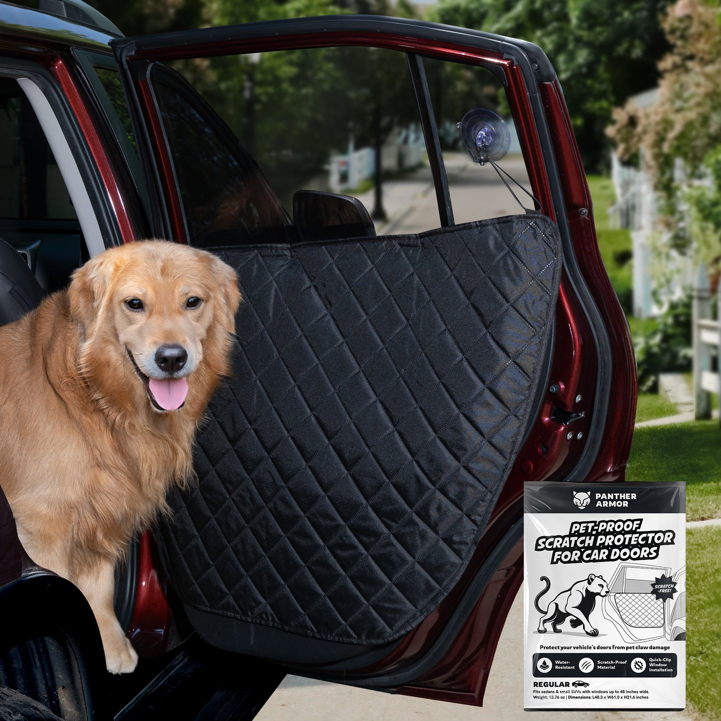 Panther Armor Car Door Protector for Dogs, Scratch Resistant Liner with Clips & Suction Cups.